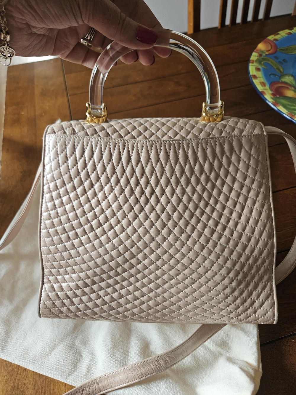 Bally Quilted Crossbody Bag in Blush Pink with Clear Top Handle - Picture 6 of 11